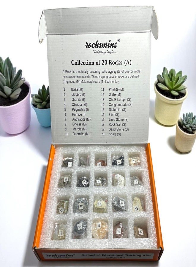 Rocksmins Collection of 20 Rocks Educational Kit Real Rock Collection for Kids & Adults STEM Learning Science Kit with Identification Guide & Storage Box - Image 3